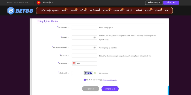 Hướng dẫn đăng ký tại trang tài xỉu online Bet88